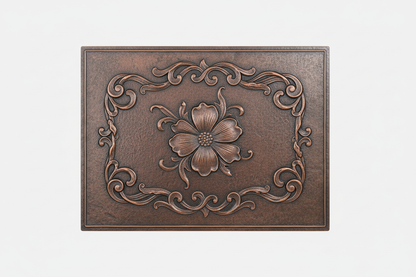 Floral Scroll brown patina panel corrected