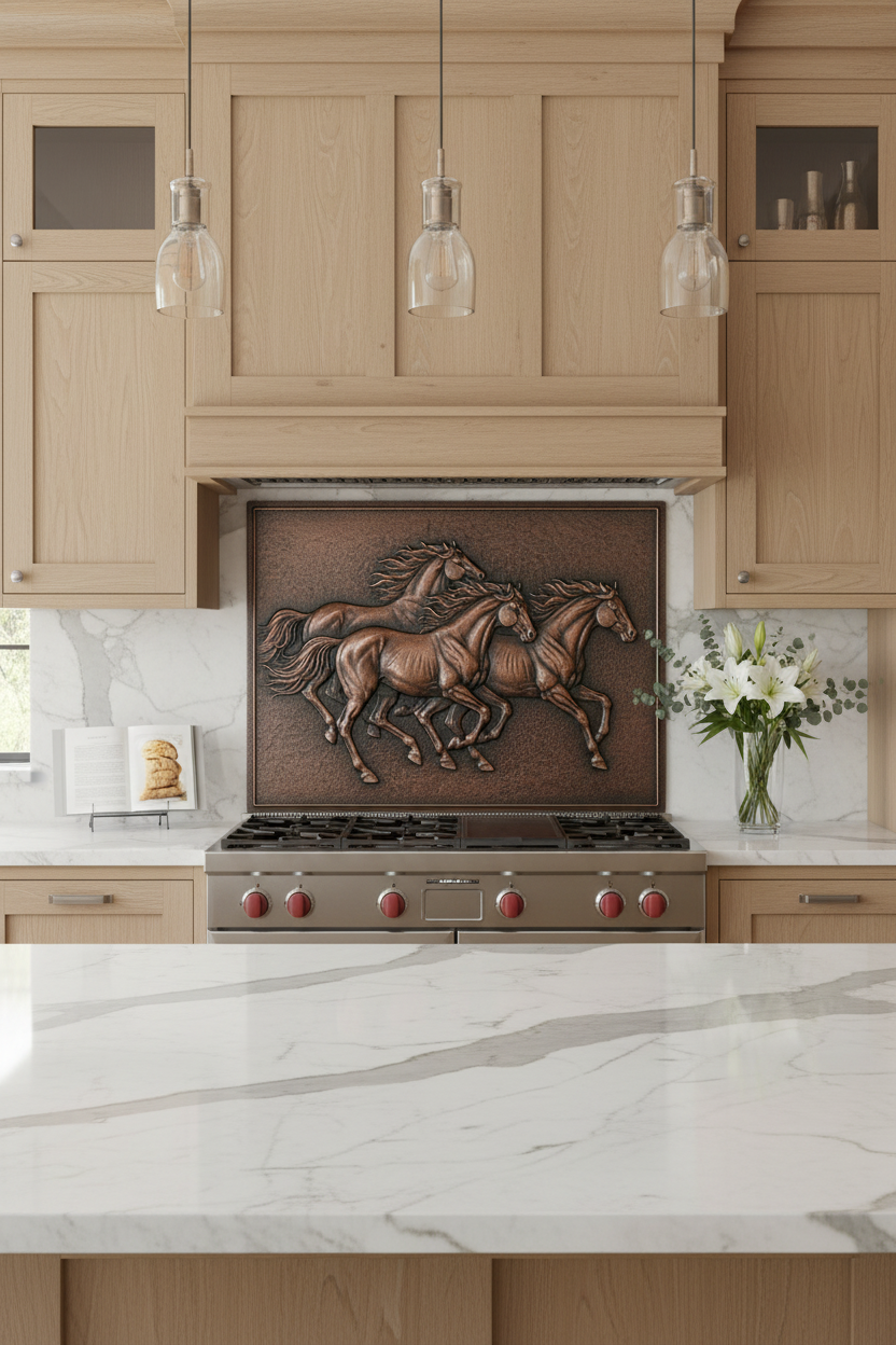 Galloping Horses Copper Wall Art - close front view