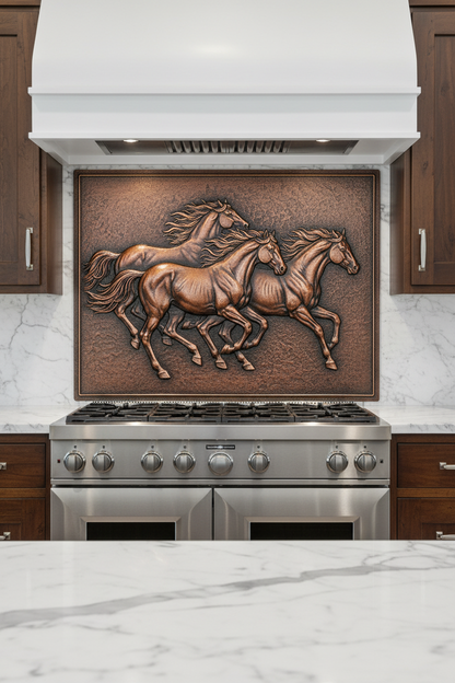 Galloping Horses Copper Wall Art - closer front view