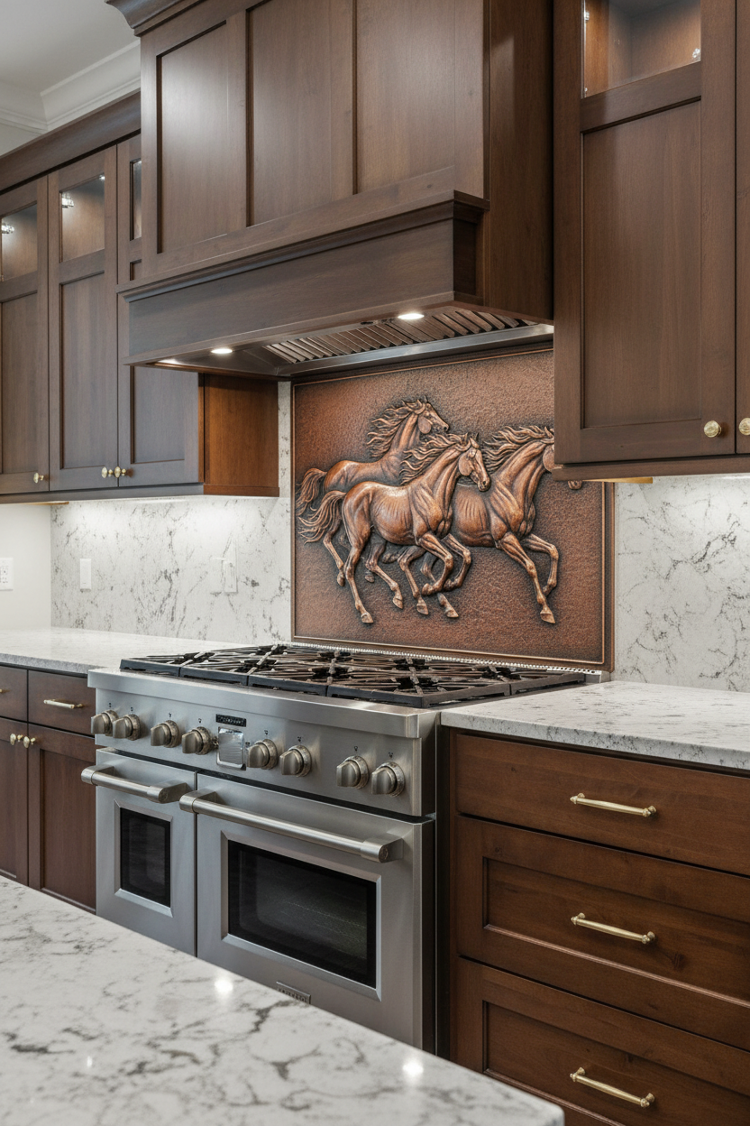 Galloping Horses Copper Wall Art - closer left angle
