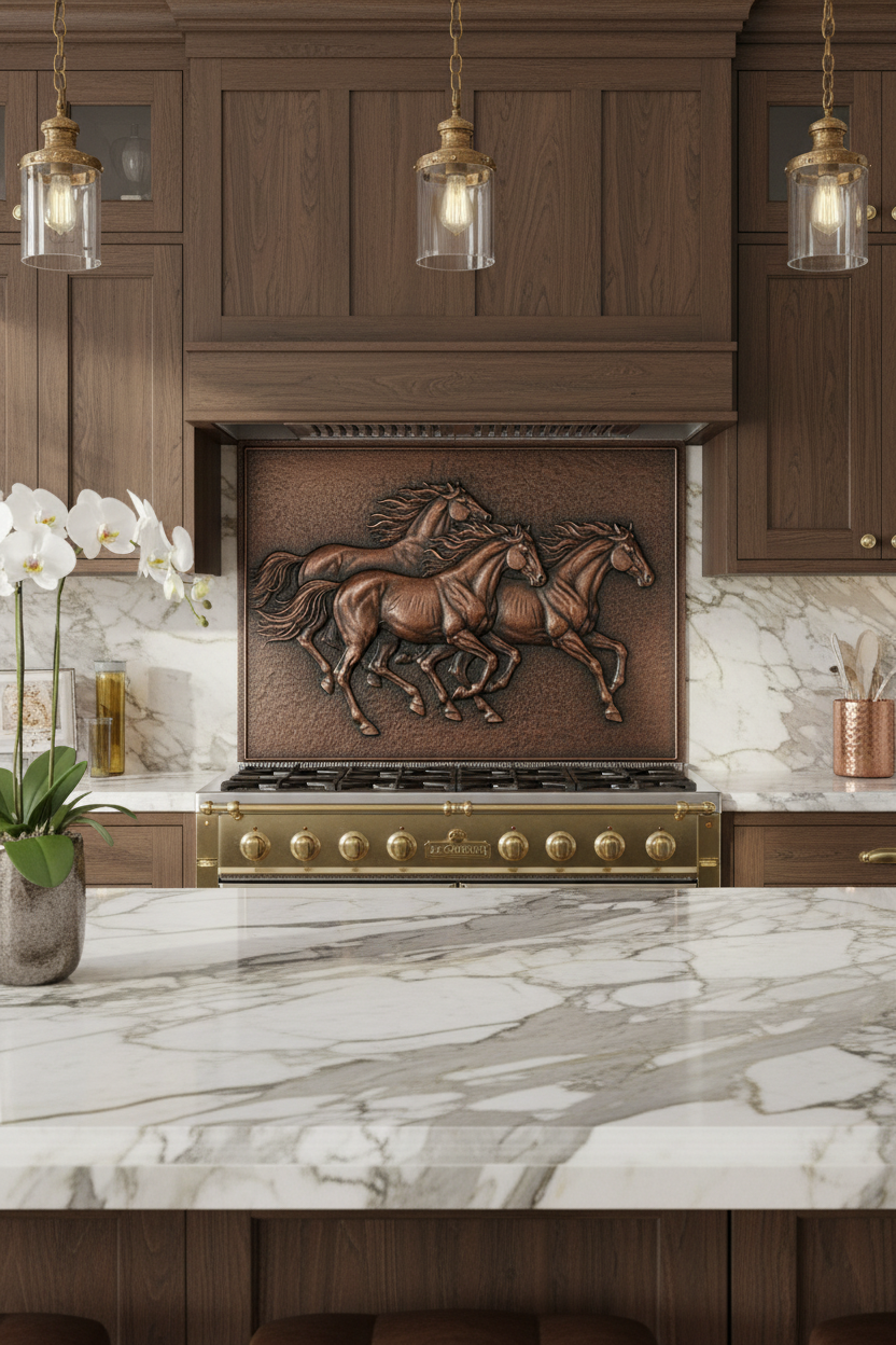 Galloping Horses Copper Wall Art - premium closer front view