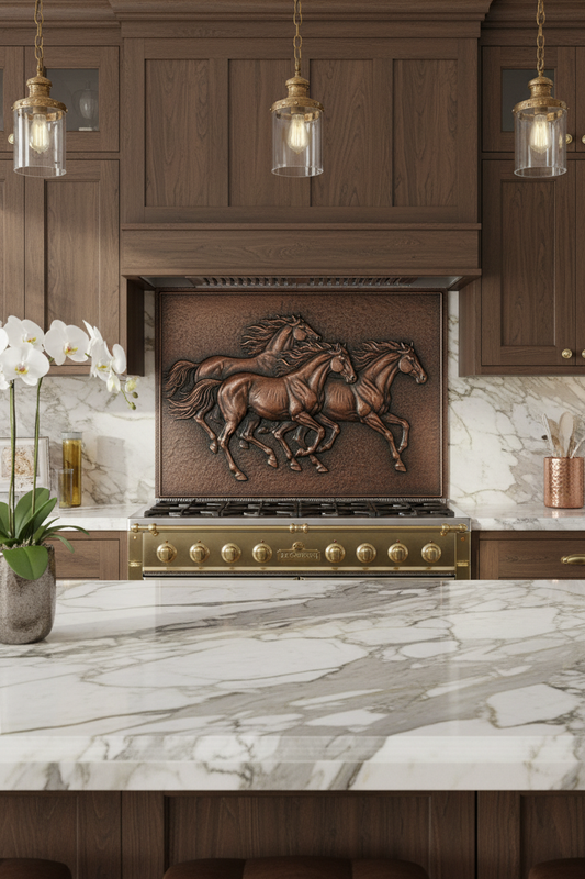 Galloping Horses Copper Wall Art - premium closer front view