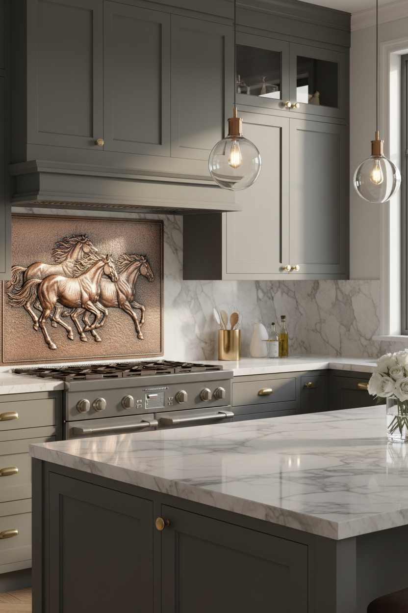 Galloping Horses Copper Wall Art - premium closer right angle