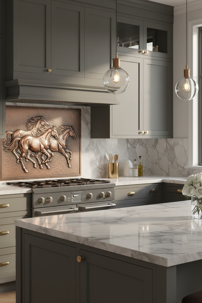 Galloping Horses Copper Wall Art - premium closer right angle