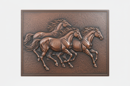 Galloping Horses corrected brown patina panel