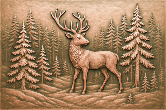 Hand-Hammered Copper Deer Forest Panel — Rustic Wall Art & Backsplash