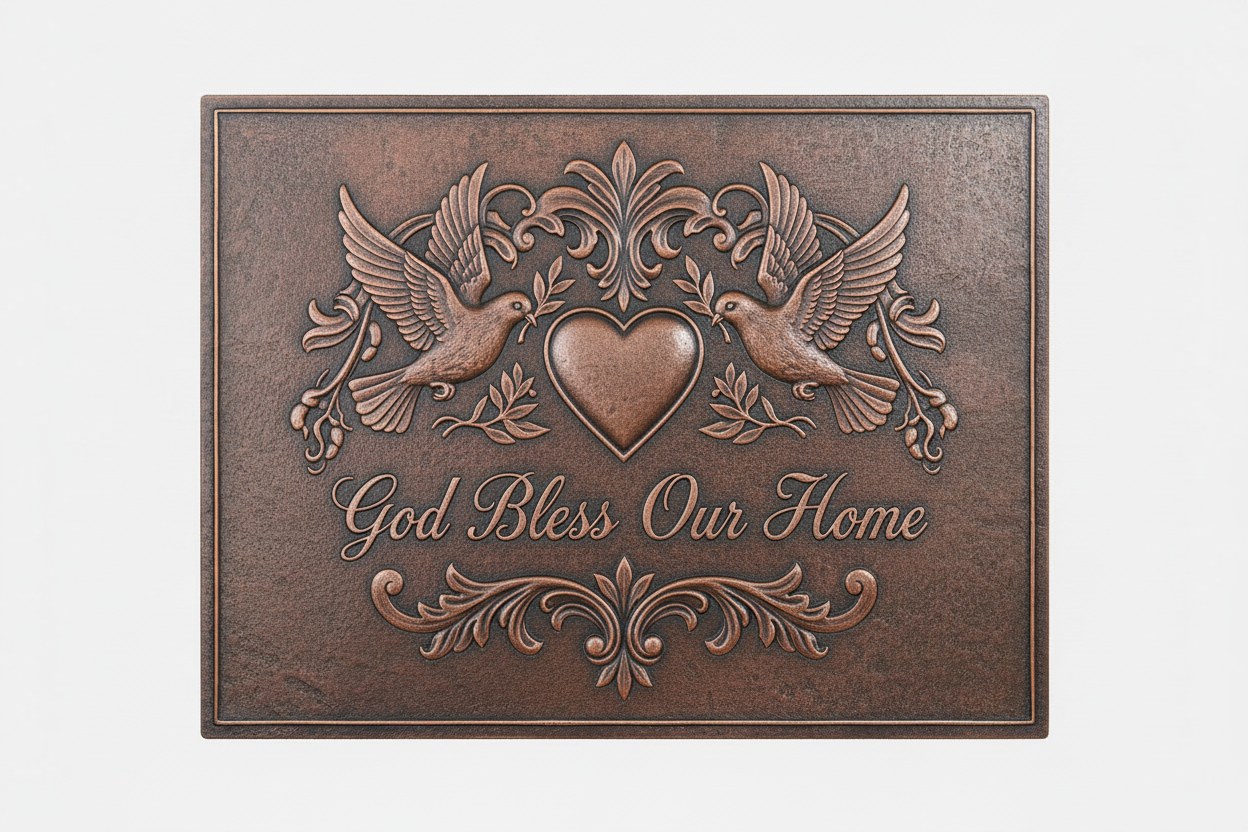 God Bless Our Home brown patina panel
