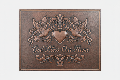 God Bless Our Home brown patina panel
