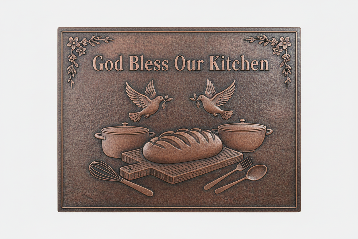 God Bless Our Kitchen clean design brown patina panel