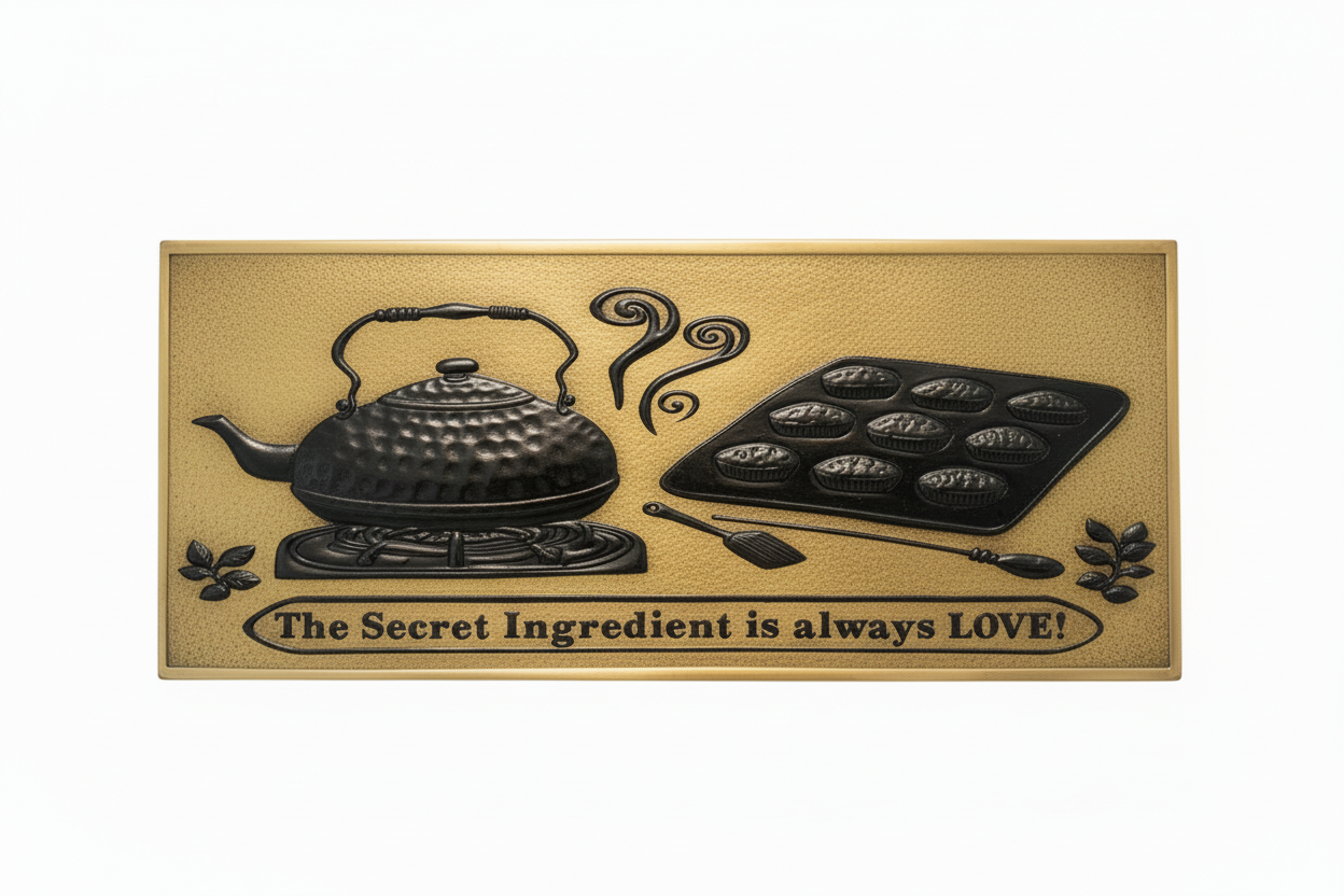 Gold Black Tea Kettle Tray Panel Gold Background All Black Relief Including Black Text