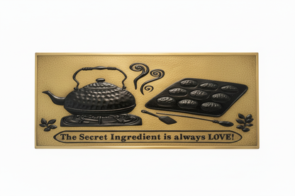 Gold Black Tea Kettle Tray Panel Gold Background All Black Relief Including Black Text