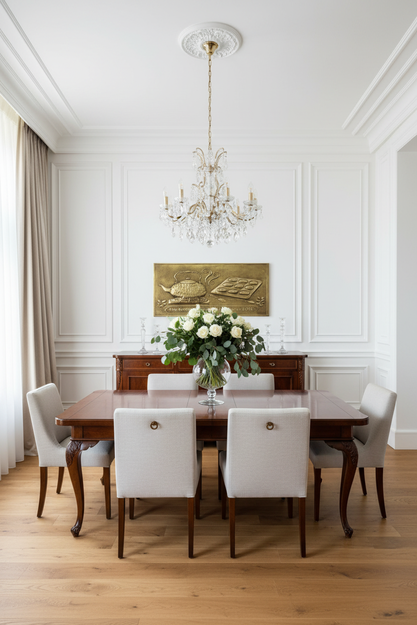 Gold Tea Kettle Tray Panel Natural Brass Dining Room Feature Wall Portrait Orientation Photorealistic