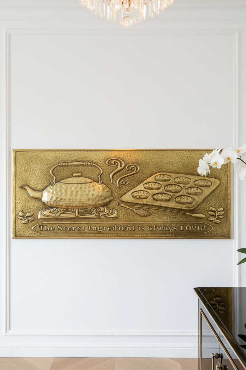 Gold Tea Kettle Tray Panel Natural Brass Wall Art Dream Luxury Dining Room 6mm Thickness