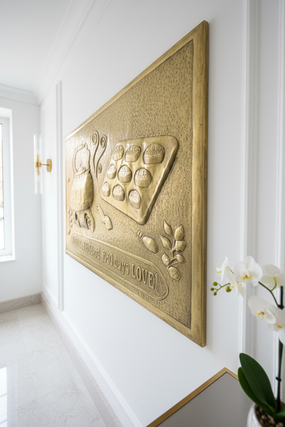 Gold Tea Kettle Tray Panel Natural Brass Wall Art Dream Luxury Entryway 6mm Thickness