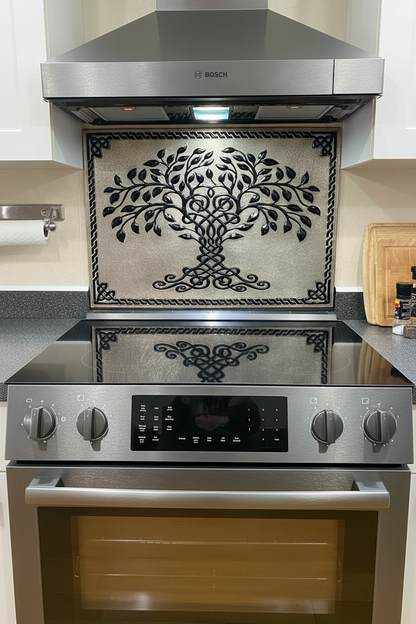 Gray Black Tree of Life Backsplash - close-up front view