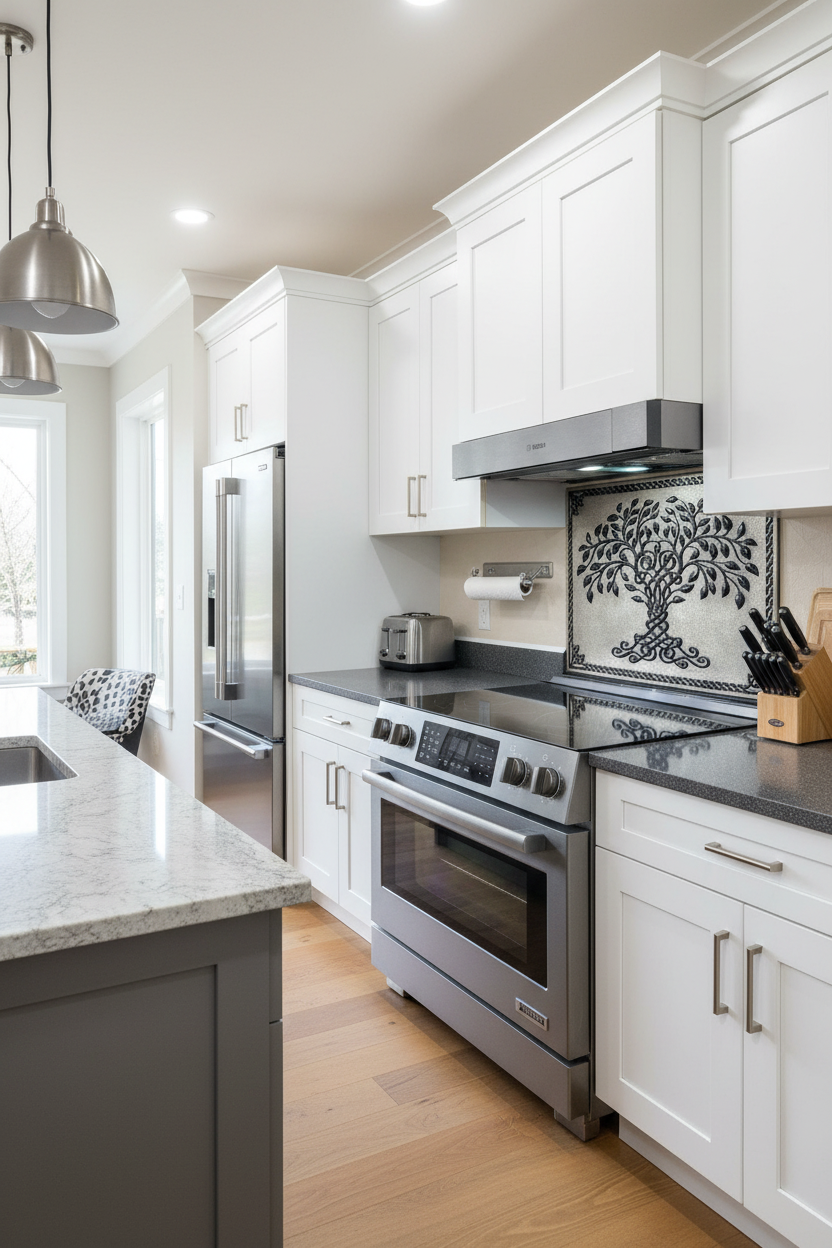 Gray Black Tree of Life Backsplash - contemporary kitchen