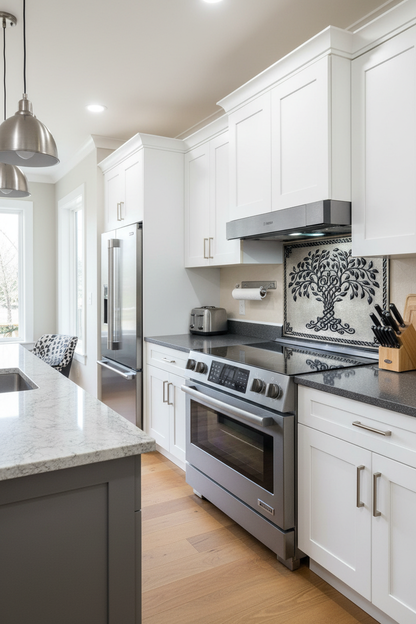Gray Black Tree of Life Backsplash - contemporary kitchen