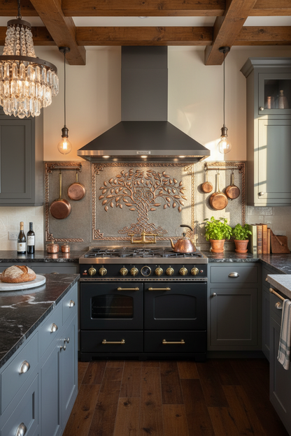 Gray Copper Tree of Life Backsplash Close Front Direct View