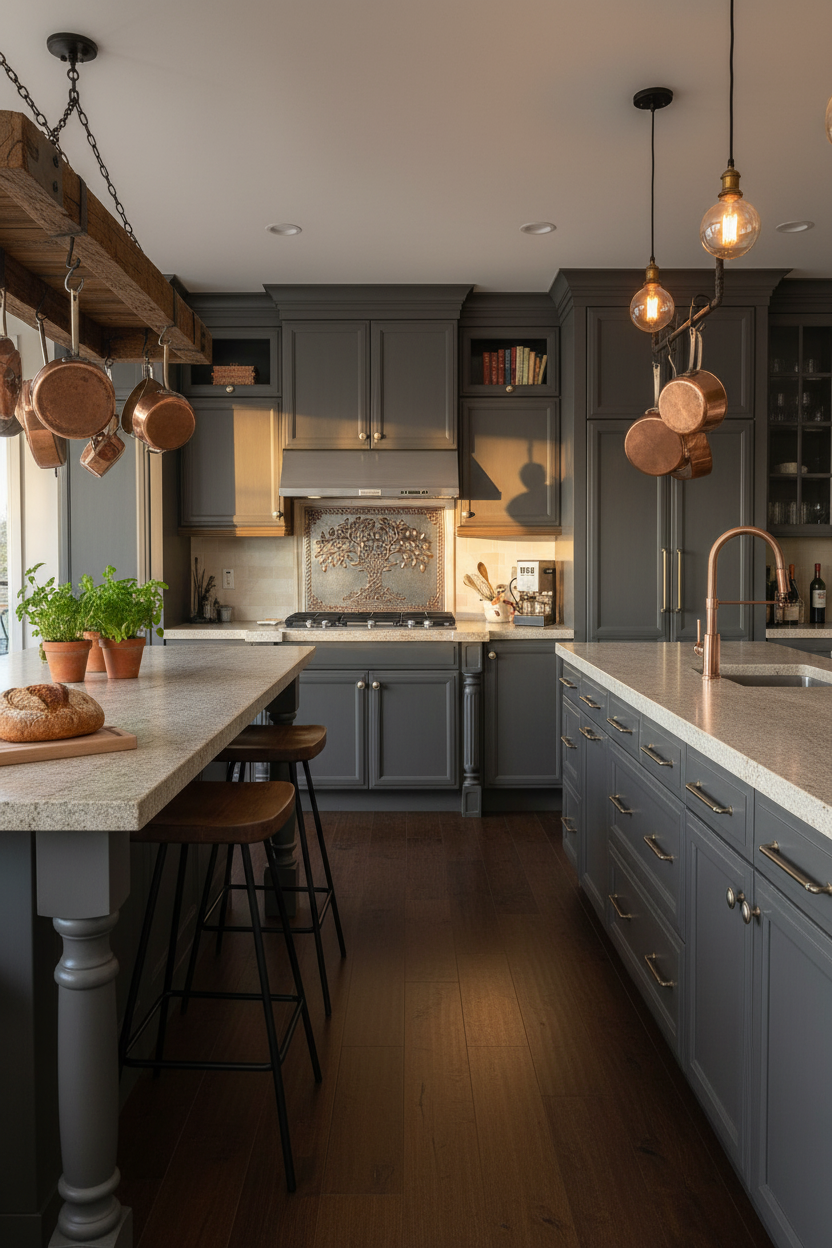 Gray Copper Tree of Life Backsplash Close Wide Front View Enhanced from Real Life Photos