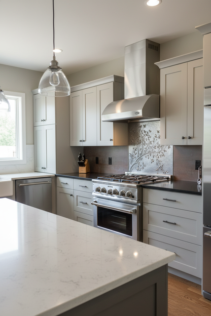 Gray Tree Branches Copper Backsplash - modern farmhouse kitchen