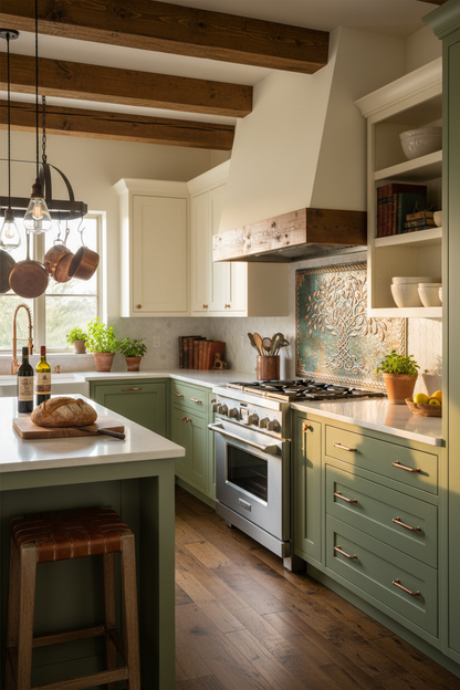Green Tree of Life Copper Backsplash Close Wide View Ultra-Luxury Celtic-Inspired Kitchen