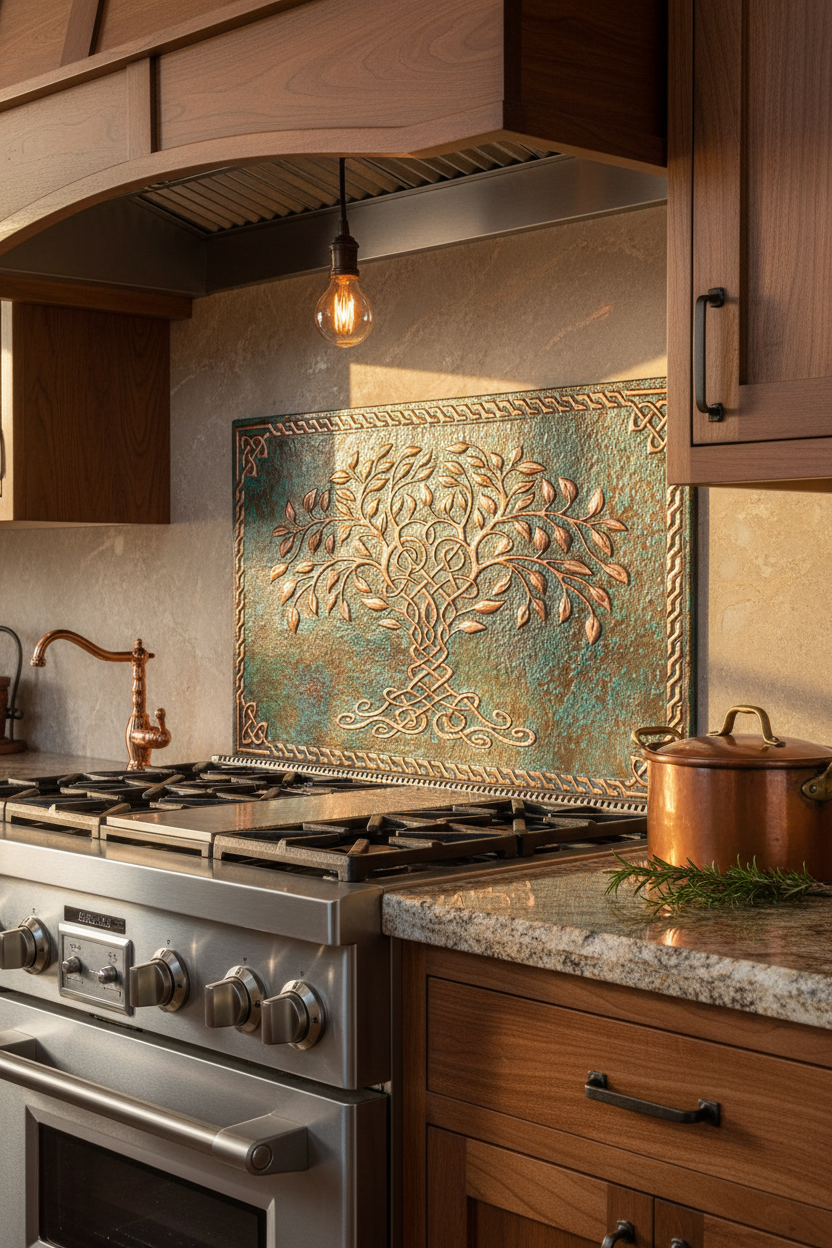 Green Tree of Life Copper Backsplash Closest Front Direct View Version 2