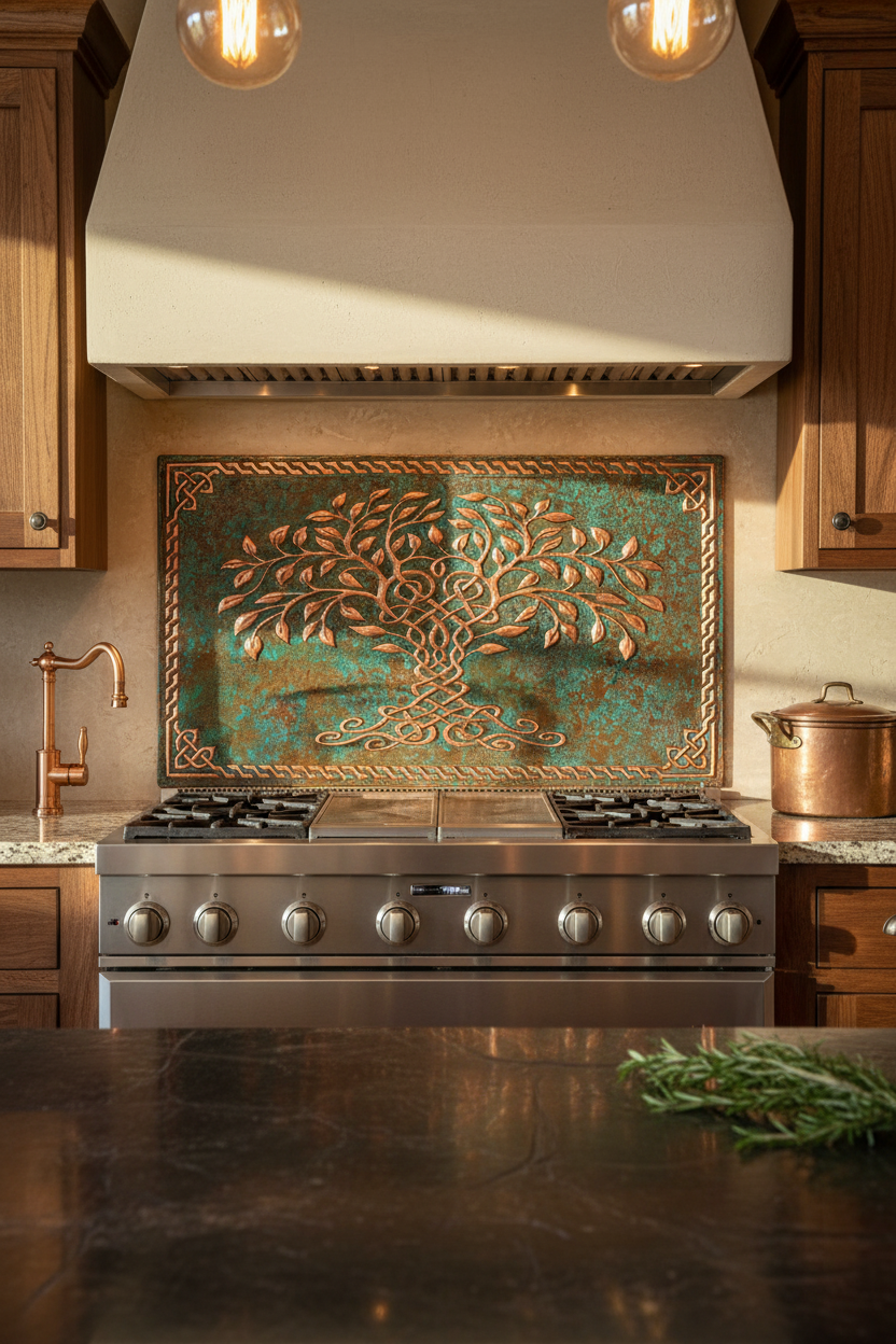 Green Tree of Life Copper Backsplash Closest Front Direct View Version 5