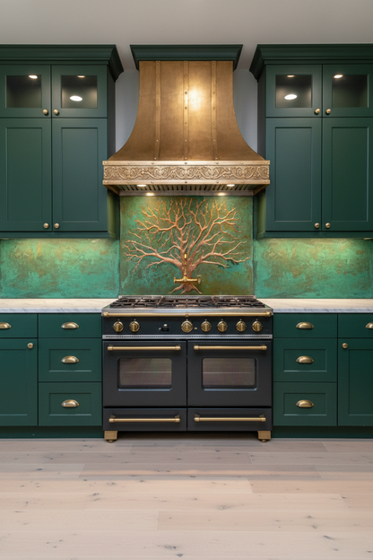 Green Tree — Wide Side Panels, Dark Green Kitchen