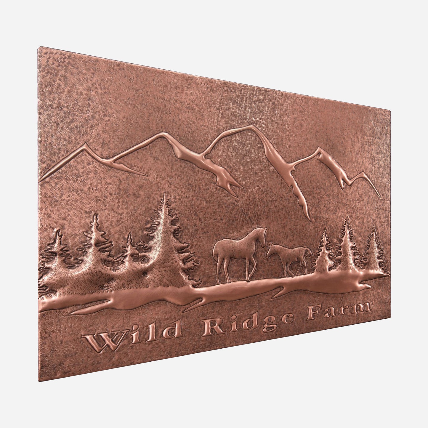 Copper Farm Sign (Mountains, Pine Trees, and Horses Scene) - Natuross