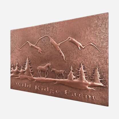 Copper Farm Sign (Mountains, Pine Trees, and Horses Scene) - Natuross