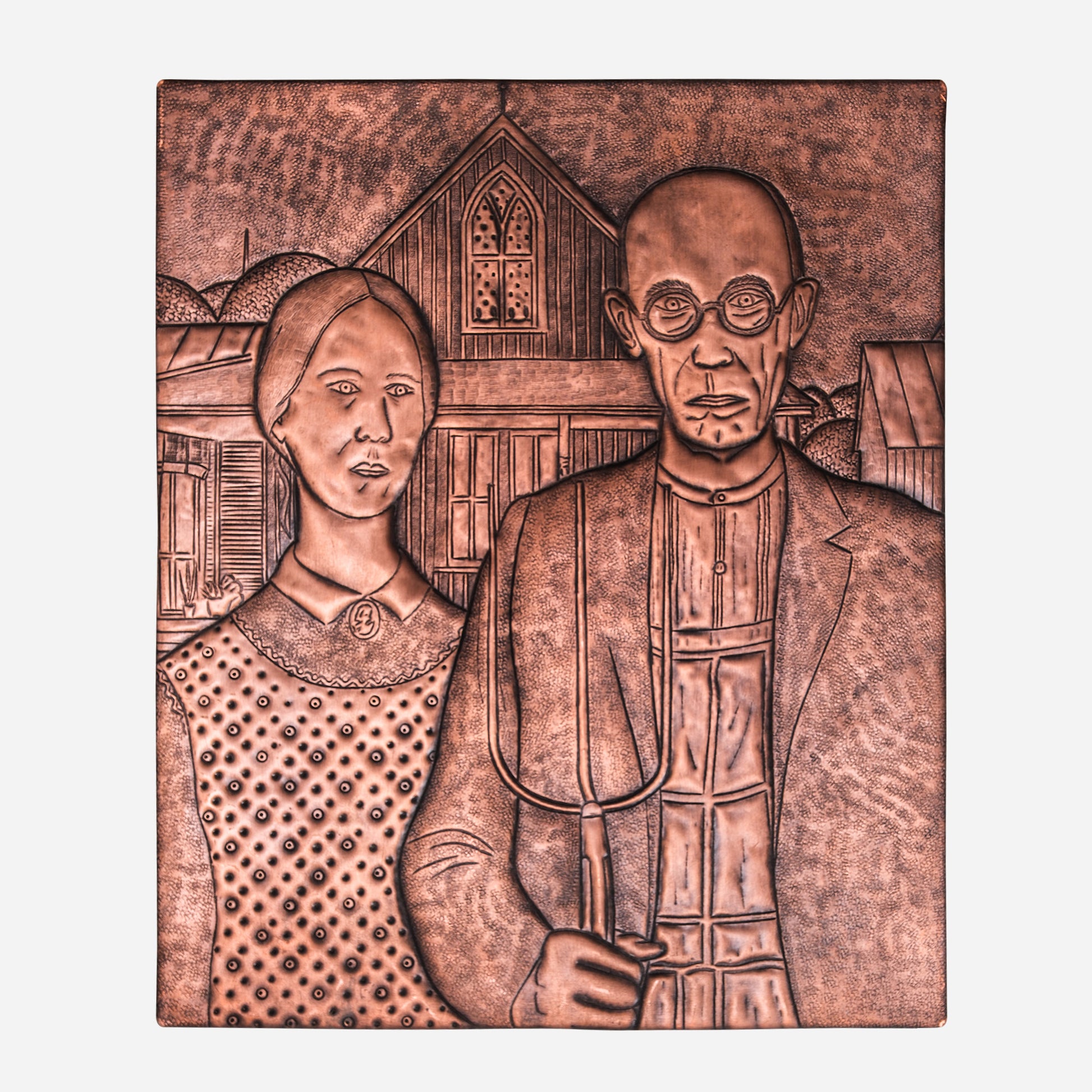 Copper "American Gothic" Reproduction Wall Art 14.1"x 11.8" - Natuross