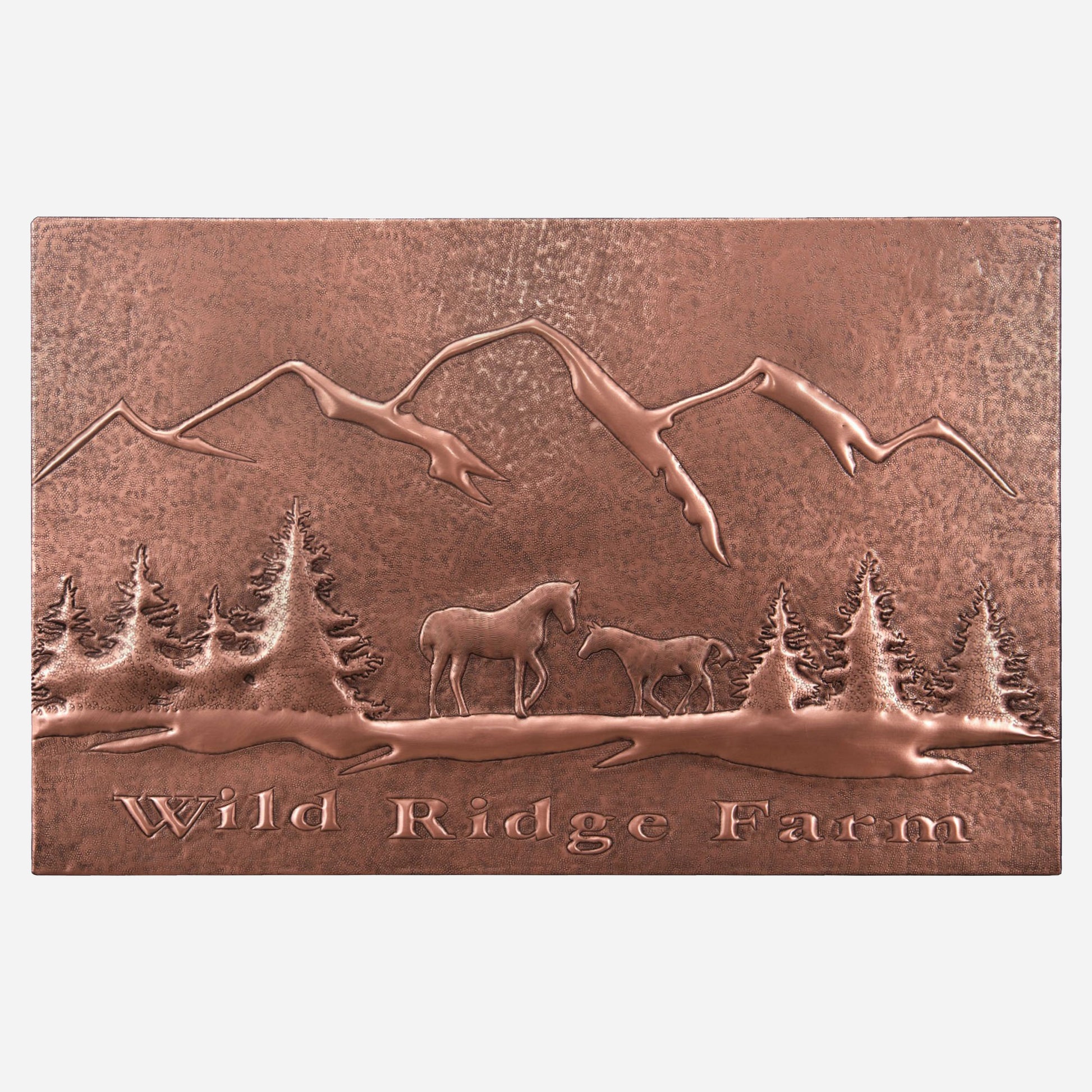 Copper Farm Sign (Mountains, Pine Trees, and Horses Scene) - Natuross