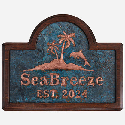 Copper Ocean House Sign (Palm Trees and Dolphin) - Natuross