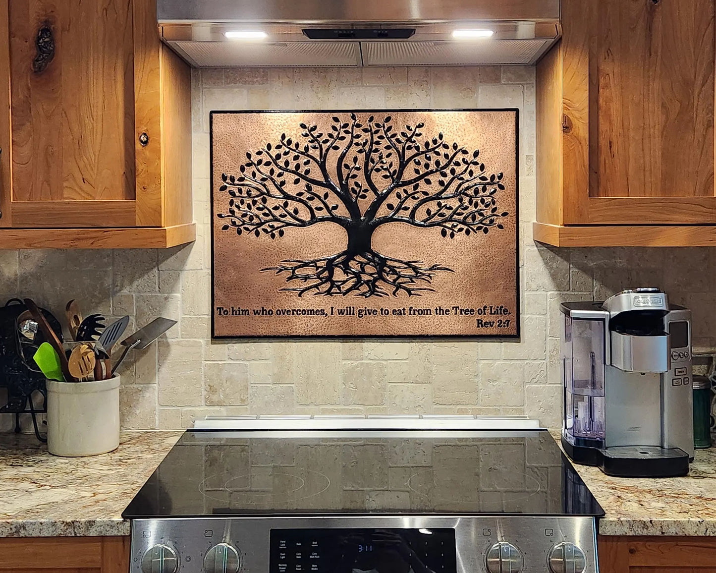 Copper & Black Tree With Roots Backsplash | Handmade Bold Copper Kitchen Backsplash Panel - Natuross