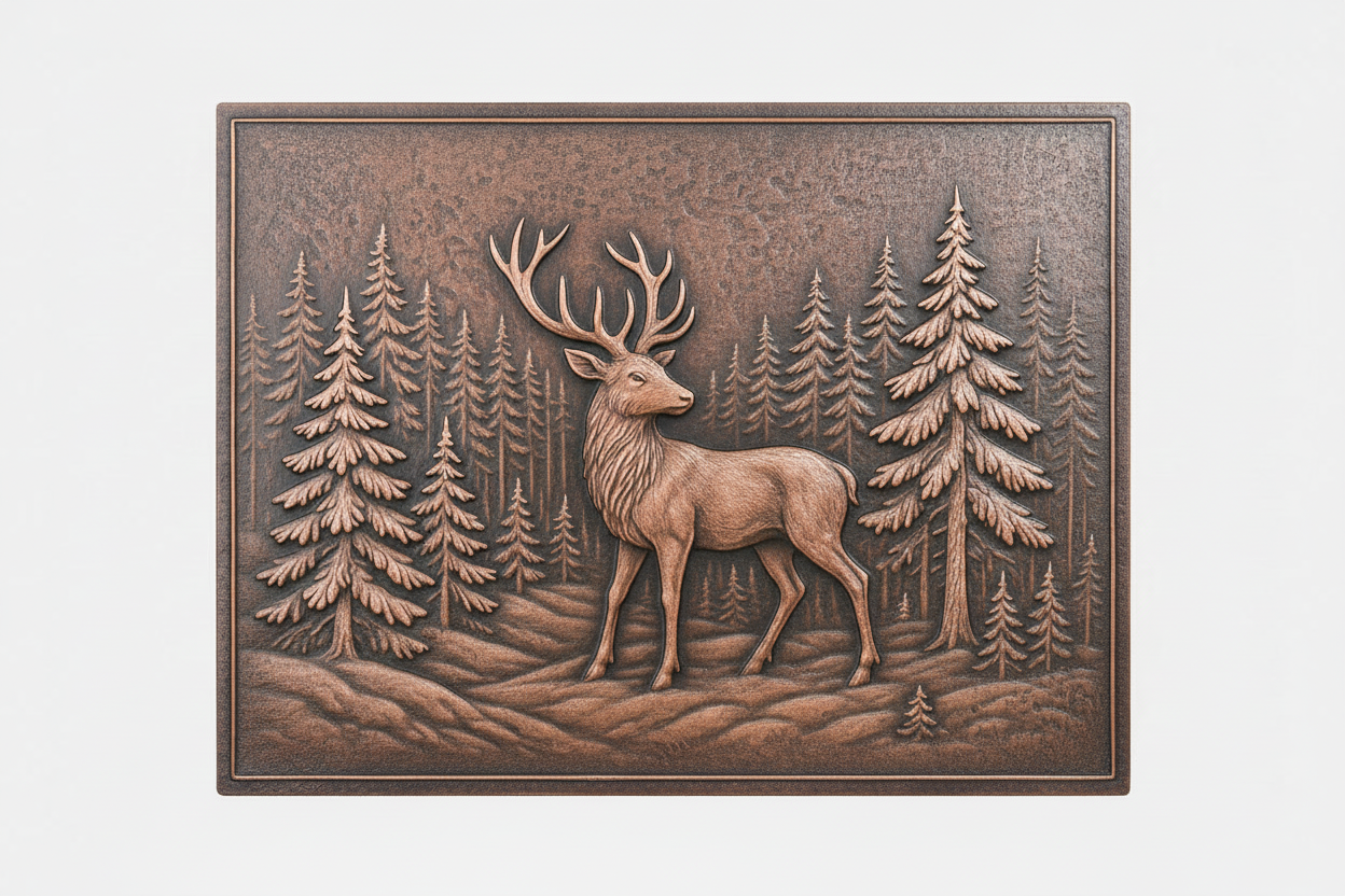 Hand-Hammered Copper Deer Forest brown patina panel