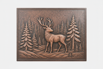 Hand-Hammered Copper Deer Forest brown patina panel