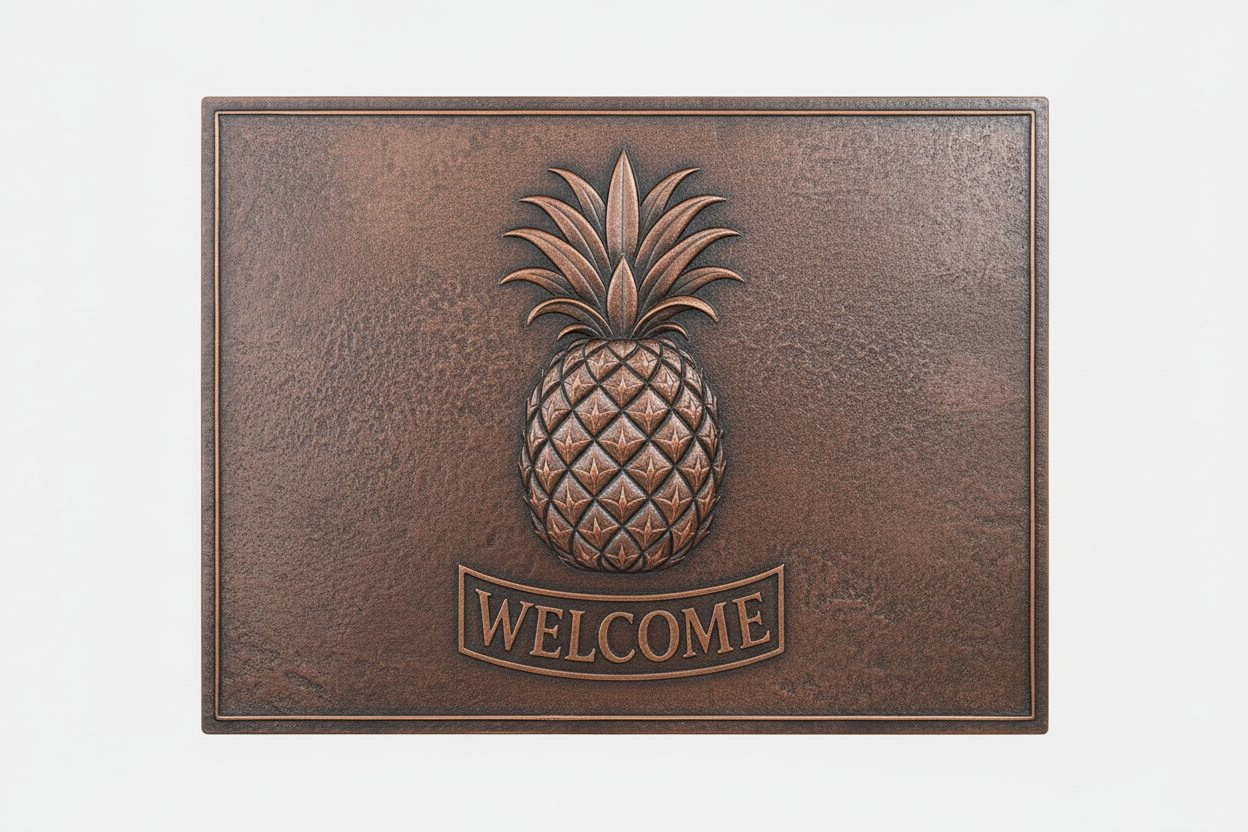 Hand-Hammered Copper Pineapple Welcome Sign brown patina panel