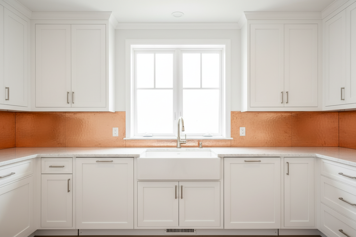 Hand-Hammered Copper Sink Wall Backsplash Panel