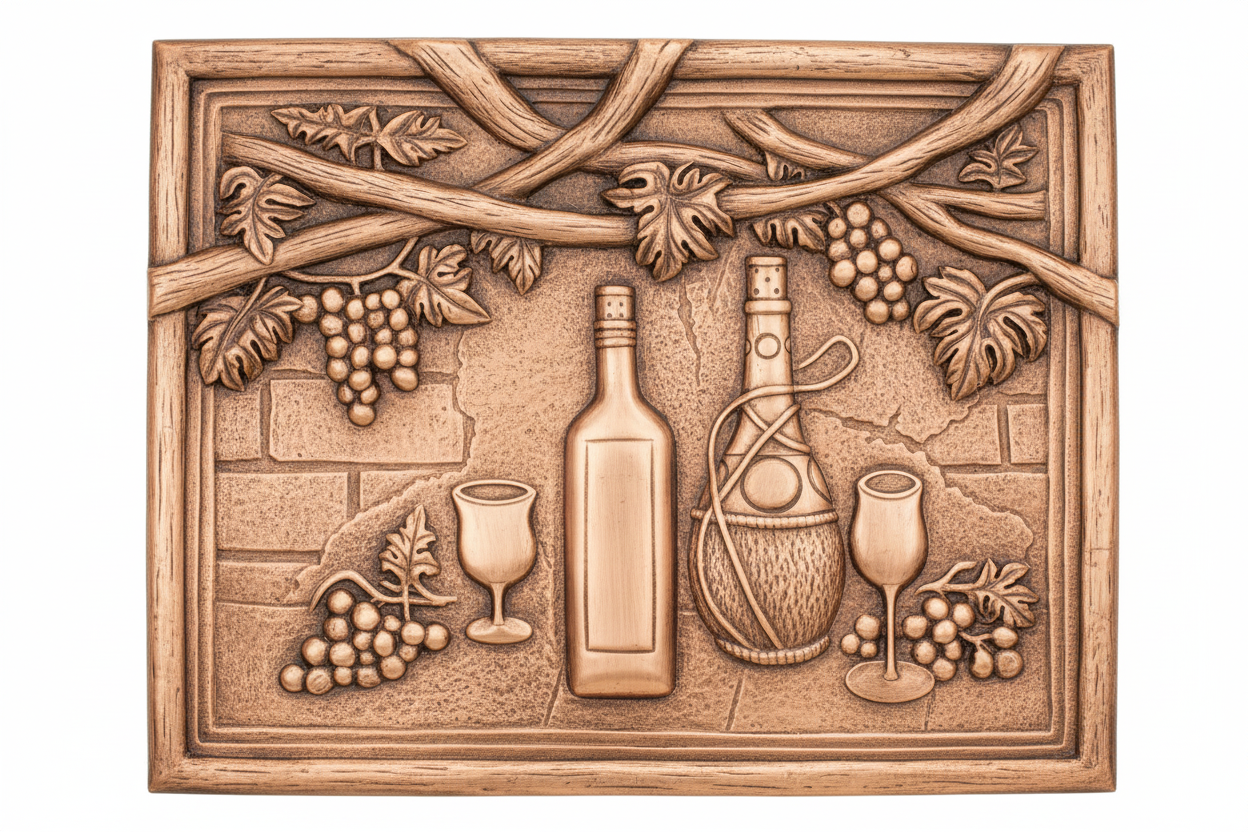 Hand-Hammered Grapevine Wine Copper Backsplash Panel - Natural Copper Finish with Embossed Relief