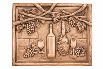 Hand-Hammered Grapevine Wine Copper Backsplash Panel - Natural Copper Finish with Embossed Relief