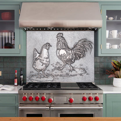 Farmhouse Kitchen Backsplash Tile - Copper Rooster & Chicken - Gray - Natuross