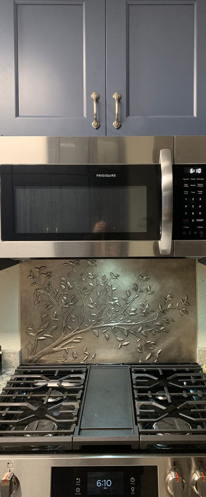 Gray Tree Branches Copper Backsplash | Modern Farmhouse Handmade Copper Kitchen Backsplash Panel