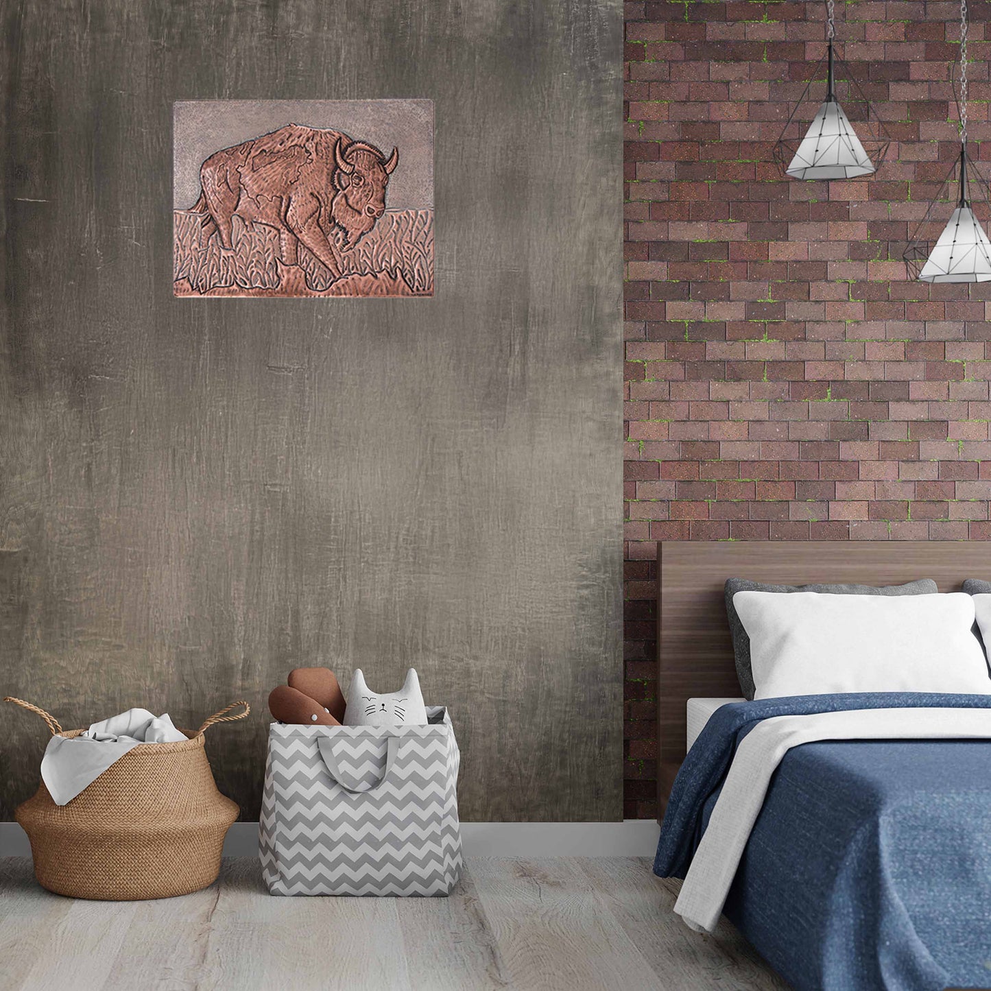 Buffalo Copper Wall Art 11.8x15.7" Gray&Copper - Natuross