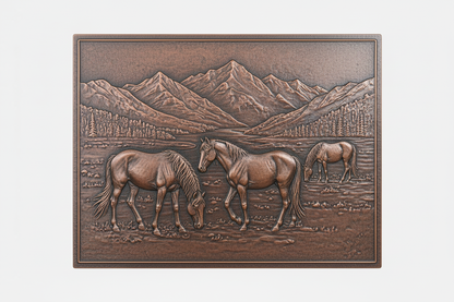 Horses in Valley brown patina panel corrected