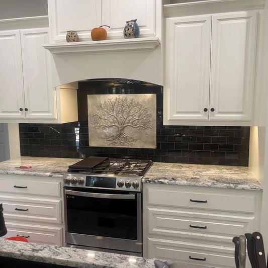 Gray Tree With Roots Copper Backsplash | Metallic Handmade Copper Kitchen Backsplash Panel - Natuross
