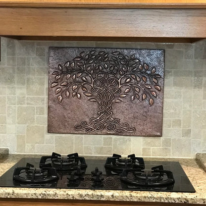 Tree of Life Copper Backsplash Tile – Hand-Hammered Copper Artwork – Custom Size, Finish & Personalized Design - Natuross
