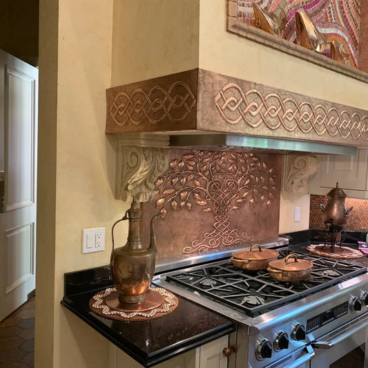 Copper Range Hood Panels — Handmade 3-Piece Decorative Cladding for Kitchens - Natuross