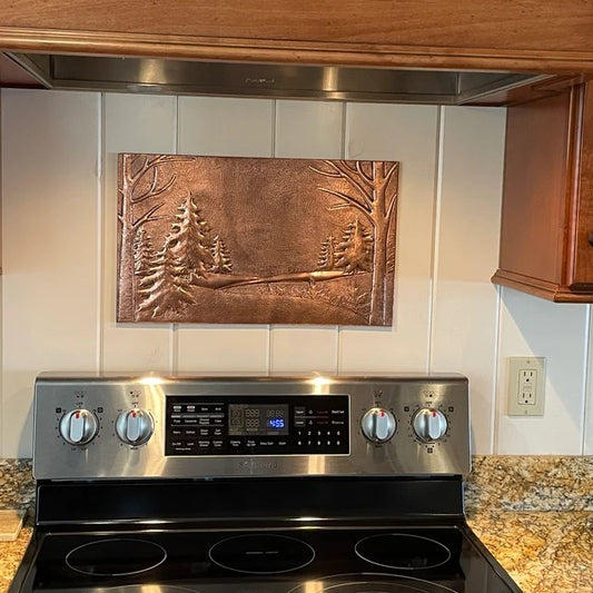 Custom Copper Kitchen Tile - Enchanted Pine and Birch Forest