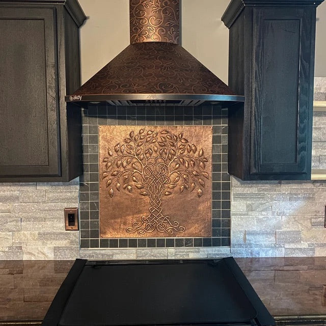 Tree of Life Copper Backsplash Tile – Hand-Hammered Copper Artwork – Custom Size, Finish & Personalized Design - Natuross