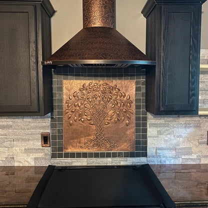 Tree of Life Copper Backsplash Tile – Hand-Hammered Copper Artwork – Custom Size, Finish & Personalized Design - Natuross